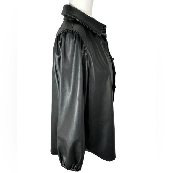 BCBGeneration Black Faux Leather Button Front Shirt - Picture 5 of 10